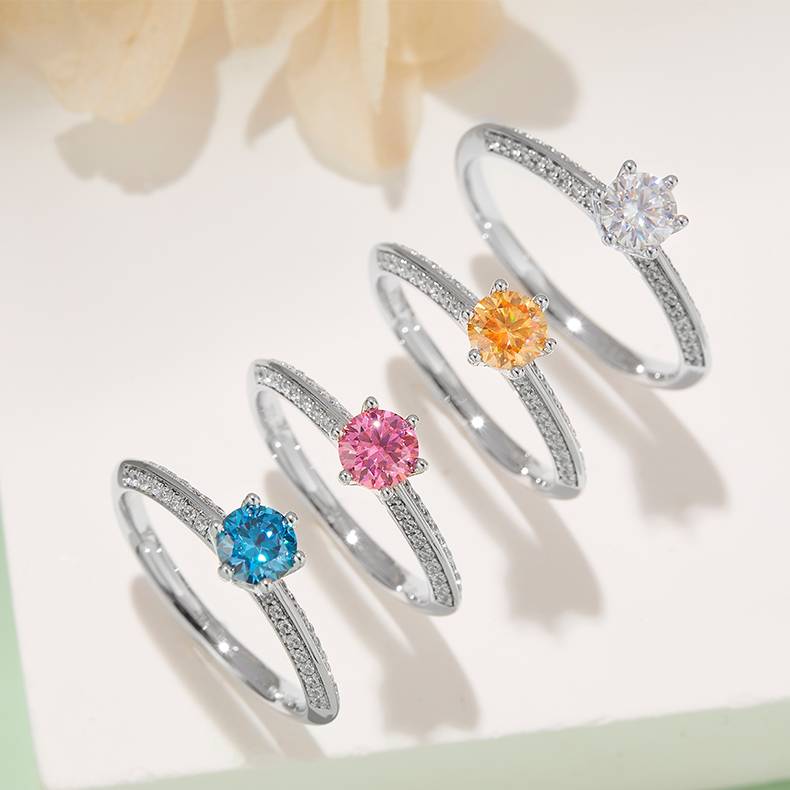 Straight arm luxury inlaid Half Wall Mountain S925 silver plated platinum Moissanite women's ring 50 points D-grade